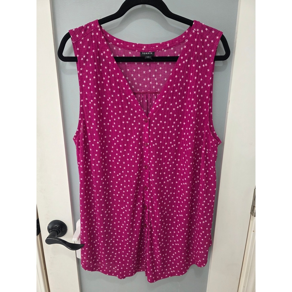 Torrid Pink Star Print Button Front Tank Flowy 2X